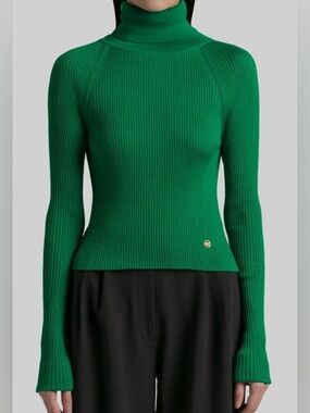 Recto Women's Green Signature Open Back Detail Turtleneck Sweater Size S